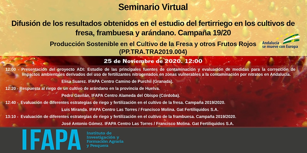 seminario virtual IFAPA en el que se mostrarán los resultados de la campaña 2019/2020